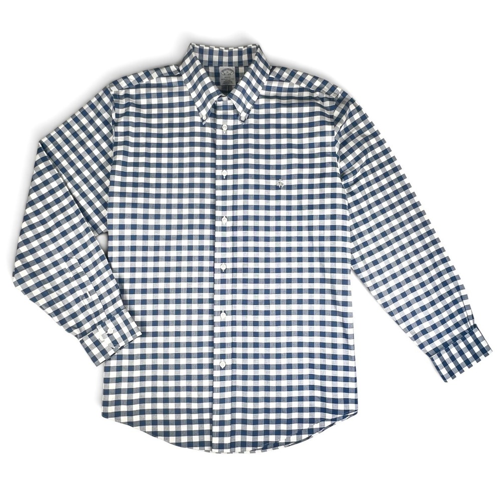 Brooks Brothers REGENT Mens XL Pima Cotton LS Shirt Blue White Gingham No Iron